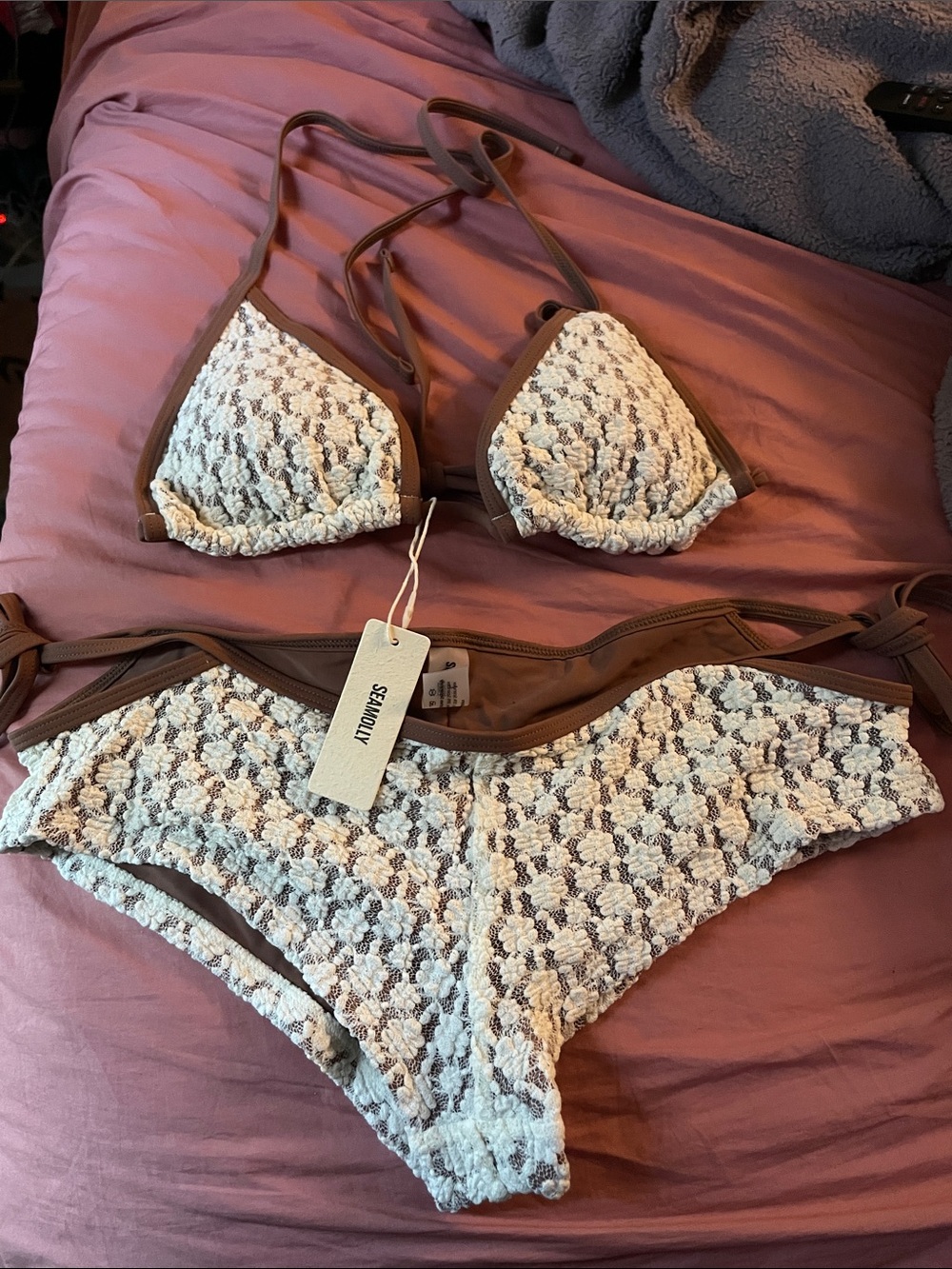 Brown & White Crochet Bikini Set